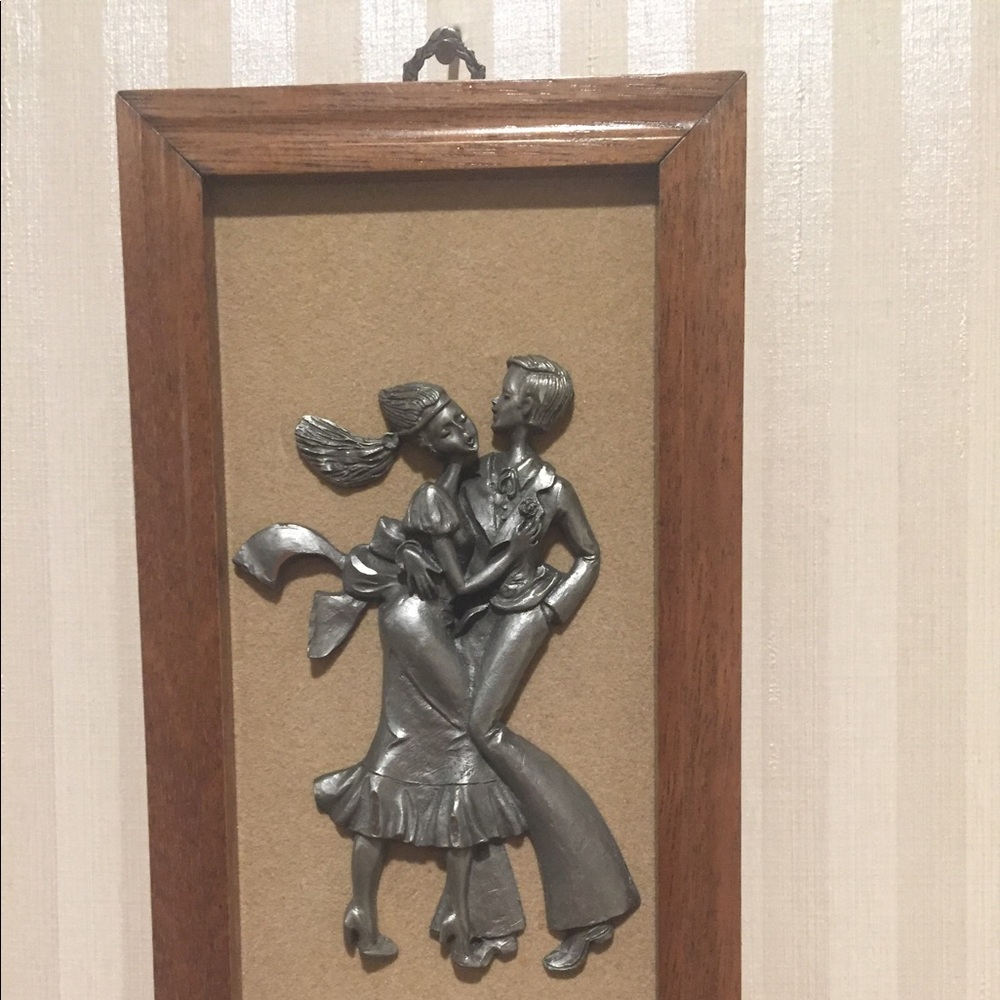Vintage 1970’s Wood framed pewter dancers on felt.